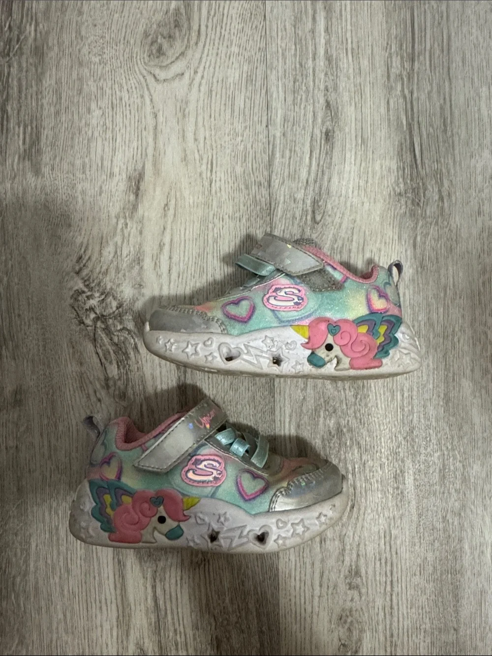 Skechers Kids Unicorn Light-Up Sneakers in Pink, Silver and Pastel